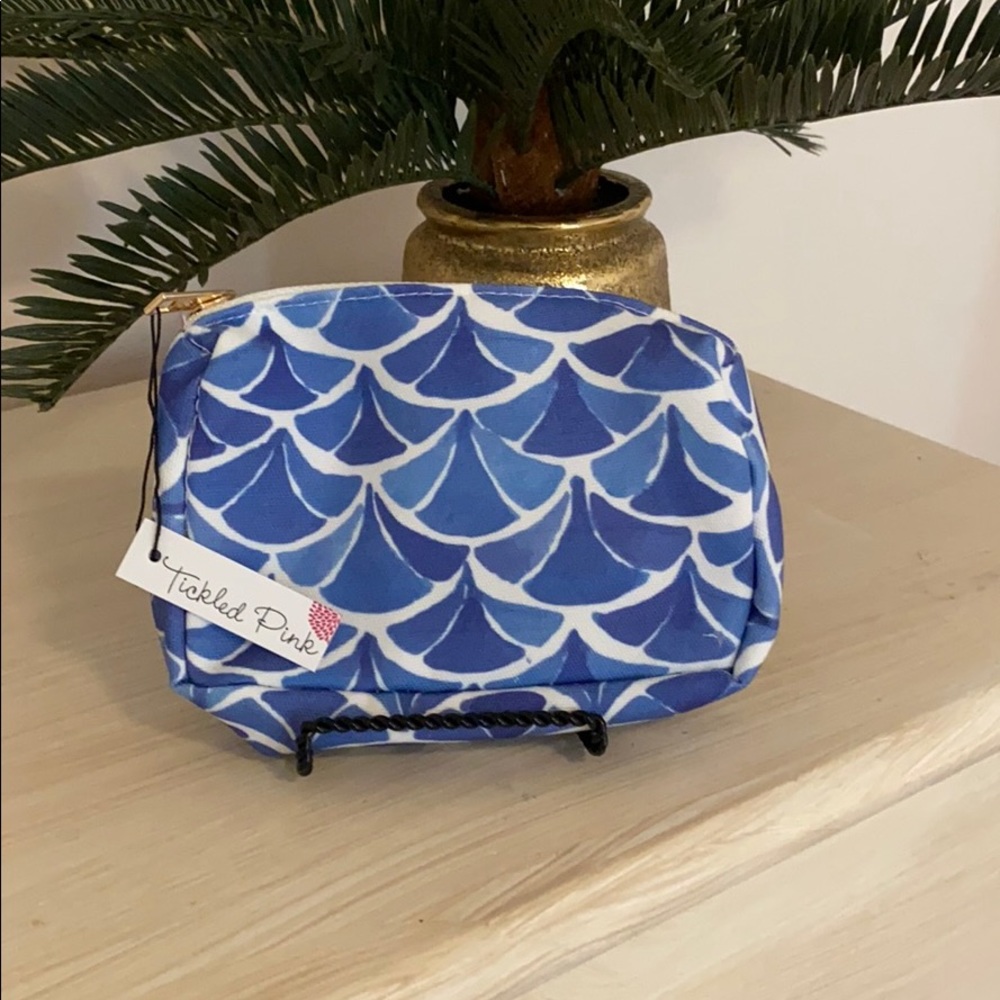 Blue and white cosmetic bag